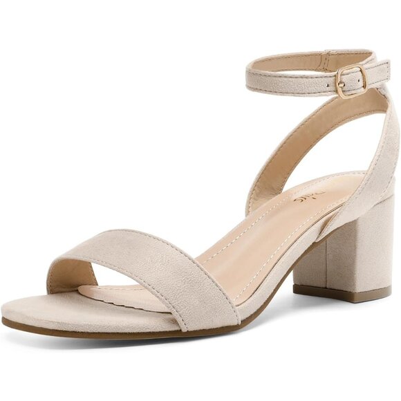 Dream Pairs Womens Nude Suede Faux Suede Rounded Toe Ankle Strap Heeled Sandal - Picture 1 of 7